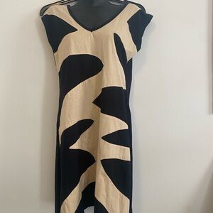 My Life Collection Black and Cream Asymmetrical Sheath Midi Dress